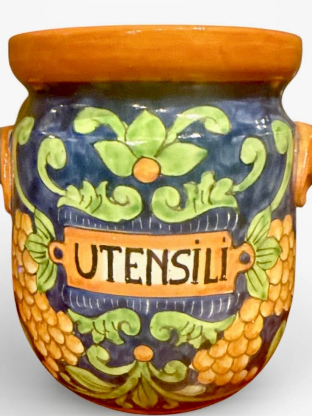 Hand-Painted Ceramic Utensil Jar — Colorful Italian-Style Design